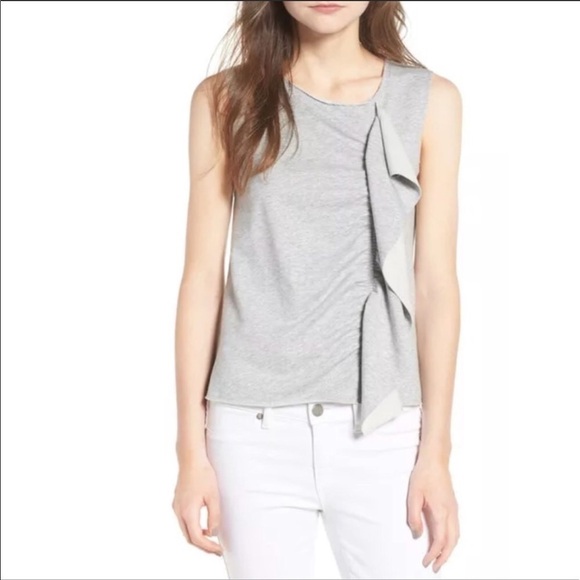 Hinge asymmetrical ruffle terry cloth grey top XS - Picture 1 of 5